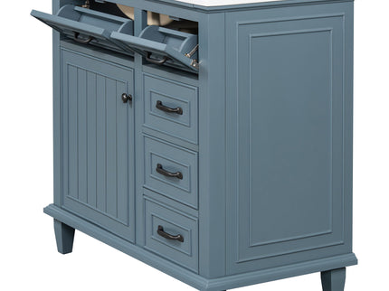 Modern Bathroom Vanity With Sink Top, Flip Drawers, Adjustable Shelf