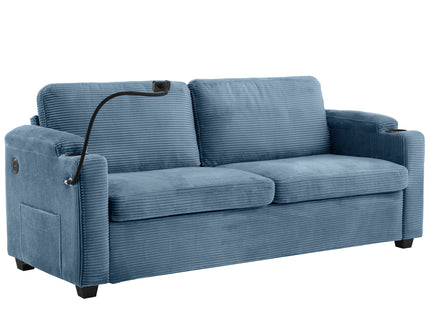 Sleeper Sofa Loveseat Sofa With Full Size Mattress, 2 USB Ports, 2 Cup Holders, 2 Side Pockets And Phone Holder