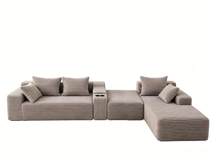 U-Shaped Modular Sofa With Cup Holders And Storage For Living Rooms - Coffee