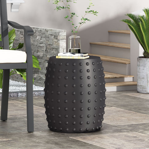 Outdoor End Table With Outstanding Studded Design - Matte Black
