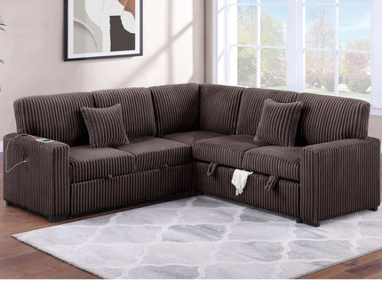 Convertible Sectional Upholstered Sleeper Sofa With Storage Chaise