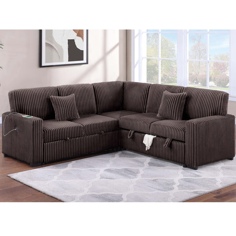 Convertible Sectional Upholstered Sleeper Sofa With Storage Chaise