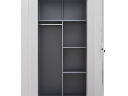 Wardrobe With Hanging Rod And Compartments, Lockable Closet With Locks & Keys For Bedroom - Gray