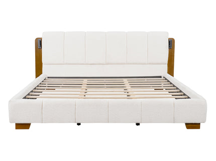 Modern Upholstered Platform Bed Frame With Built-In Reading Lights