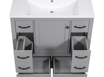 Modern Bathroom Vanity With Sink, 6 Drawers, Adjustable Shelf