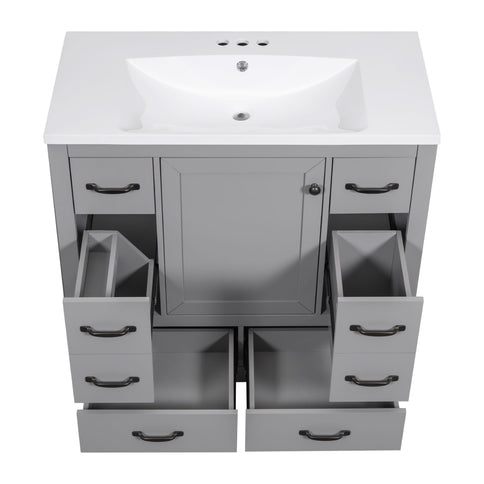 Modern Bathroom Vanity With Sink, 6 Drawers, Adjustable Shelf