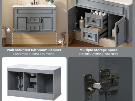 French Simple Style Wall Mounted Bathroom Cabinet With Sink