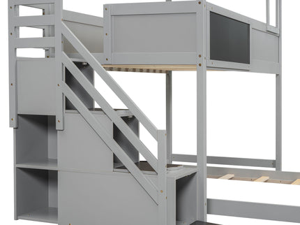 House Style Bunk Bed With Storage Staircase And board