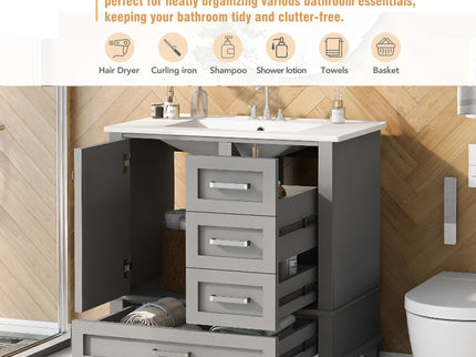 Bathroom Vanity, Modern Bathroom Cabinet With Sink Combo Set, Bathroom Storage Cabinet With A Soft Closing Door And 3 Drawers, Solid Wood Frame