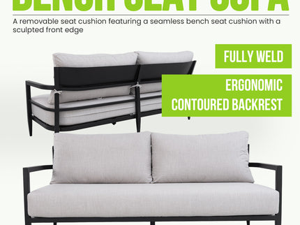 Outdoor Conversation Set With Chairs, Bench Sofa, Tables, Sunbrella Cushions
