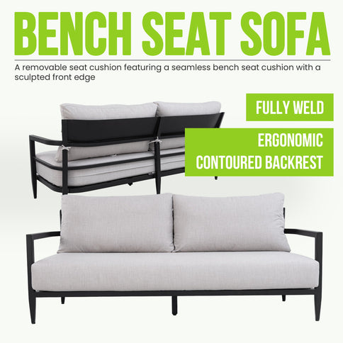 Outdoor Conversation Set With Chairs, Bench Sofa, Tables, Sunbrella Cushions