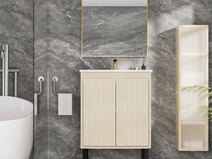 Bathroom Vanity With Ceramic Sink, Floor-Standing Design, Soft-Closing Drawers