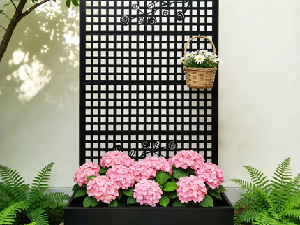 Planter Box With Trellis, Outdoor Raised Garden Bed With Privacy Screen Lattice Panels For Patio - Black