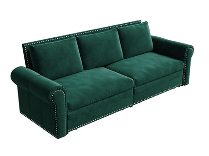 3 In 1 Convertible Sleeper Sofa With Nailhead Trim & Rolled Arm