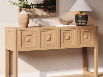 Geometric Carved Console Table With 3 Soft Close Drawers