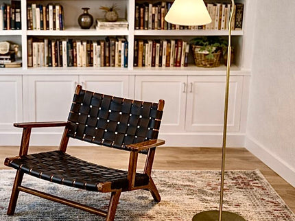 Majestic - Ring Base Curved Floor Lamp With Triangle Drum Shade - Gold / White
