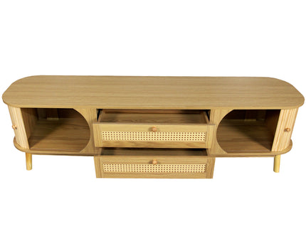 Rattan TV Stand For Tvs Up To 75'', Modern Farmhouse Media Console, Entertainment Center With Legs, TV Cabinet For Living Room, Home Theatre - Natural Wood