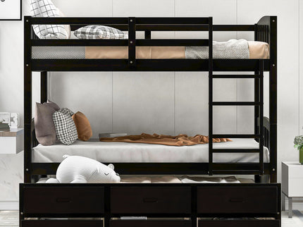 Bunk Bed With Trundle And Drawers, Arched Headboard And Footboard