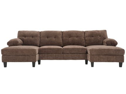 U-Shaped Sectional Sofa 103.5" Fabric Couch With Dual Chaise Lounges, Storage Pockets, Armrest Pillows