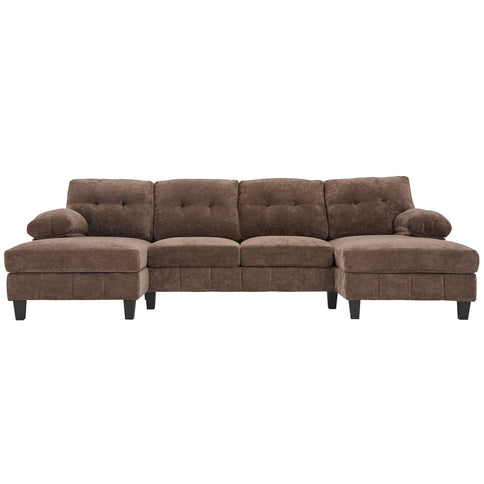 U-Shaped Sectional Sofa 103.5" Fabric Couch With Dual Chaise Lounges, Storage Pockets, Armrest Pillows