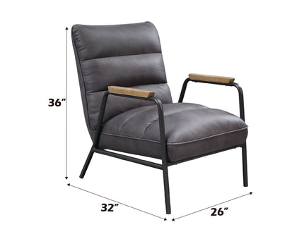 Nignu - Top Grain Leather Matt Iron Accent Chair - Gray