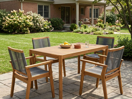 5 Piece Outdoor Dining Set With Table And Arm Chairs - Dark Gray / Light Teak / Teak