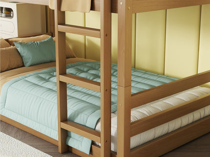Twin Over Twin Over Twin Triple Bunk Bed With 2 Built In Ladders, Guardrails - Natural
