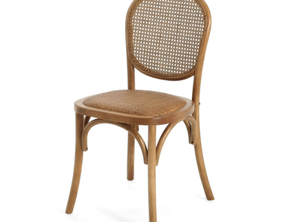 Oval Dining Table Set With 4 Birch Rattan Chairs - Brown / Light Brown