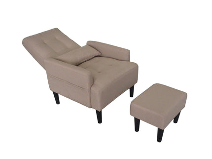 Living Room Sofa Single Chair And Ottoman, Modern Multi-Function Fabric Living Room Sofa Lounge Chair Bed And Stool. Soft Leisure Single Chair Adjustable Into 5 Angles With Sofa Bed