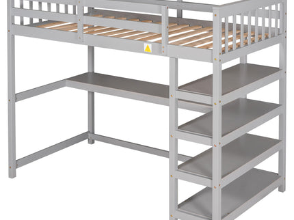 Loft Bed With Storage Shelves And Under Bed Desk