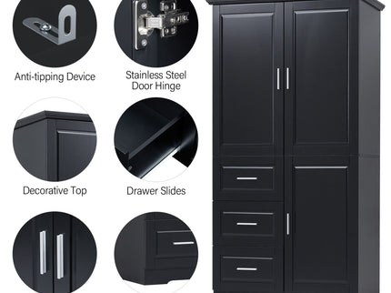 Tall And Wide Storage Cabinet With Doors, 3 Drawers