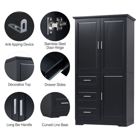Tall Wide Storage Cabinet With Doors, 3 Drawers