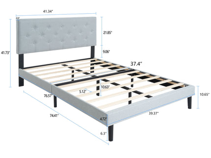 Modern Upholstered Platform Bed Frame With Button Tufted Fabric Headboard