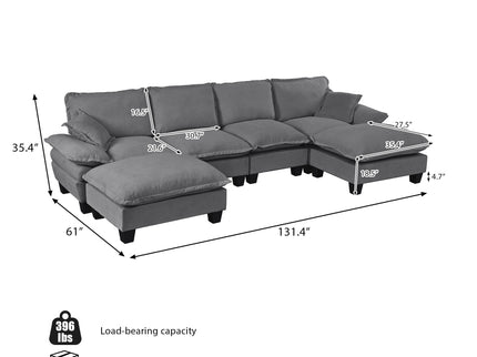 Modular Sectional Sofa With Movable Ottoman & Pillows