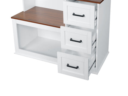 Modern Wide Hall Tree With Coat Rack, 3 Shelves And Drawers, 3 Sturdy Hooks