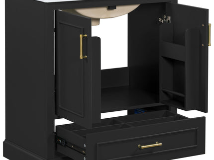 Bathroom Vanity With Sink, 1 Divided Drawer And 2 Soft Close Doors With Double Shelf