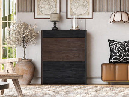 Modern Extendable & Rotating Cabinet With Drawer And Flip Doors For Versatile Storage - Black / Dark Walnut