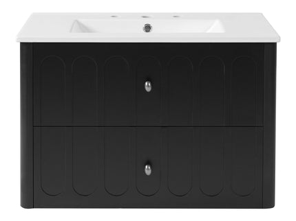 Floating Bathroom Vanity With Oval Knobs & Round Edge, Soft Close Drawer Slides