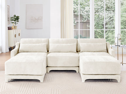 Stylish Sofa With Ottoman And Lumbar Pillows, Ergonomic Design