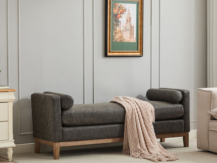 Elegant Upholstered Bench Daybed Ottoman With Bolster Pillows