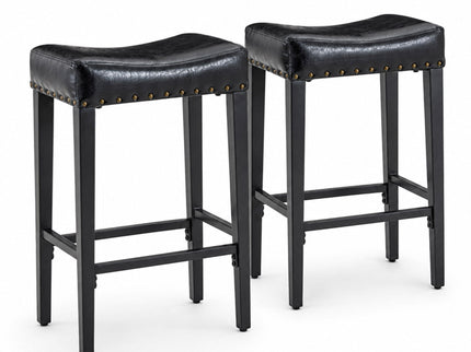 Bar Stool With Brass Nailhead Trim (Set of 2) - Black