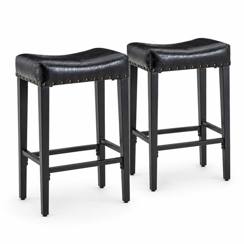 Bar Stool With Brass Nailhead Trim (Set of 2) - Black