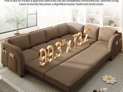 L-Shaped Couch With Pull-Out Bed, Convertible Sleeper Sofa With Side Pocket & USB Port