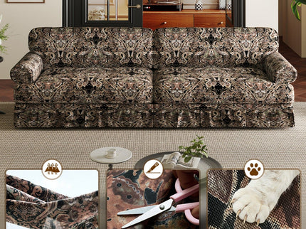 Luxuriously Comfortable Cloud Couch Sofa With Elegant Rolled Arms & Pleated Skirt Design