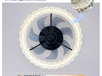 LED Light Source And Remote Control, 3000 - 6500K Dimmable Flush Mount LED Fan Light, 6 Speeds, Quiet DC Motor - Matte Black