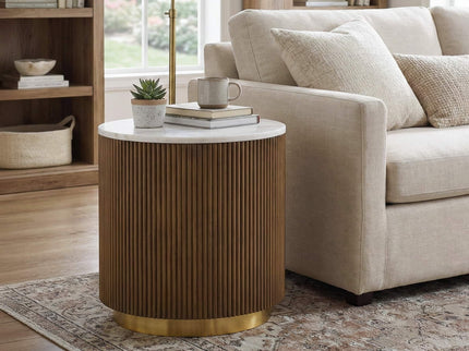 3 Piece Table Set Round Cocktail Table And 2 Round End Tables - Brown / Gold / White