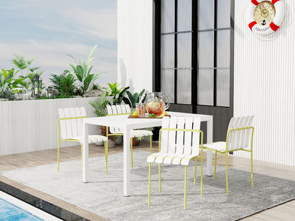 4 Piece Set Of Modern Color Block Designed Single Chairs With Long Table