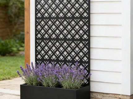 Rhombus Planter Raised Garden Bed With Trellis For Climbing Plants - Black