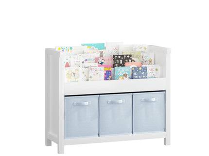 Bookshelf With 3 Tier Front Facing Storage And 3 Bins, Toddler Bookcase For Playroom - White