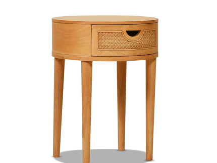 Cabana - Round Cane Storage Side Table - Natural Brown Oak